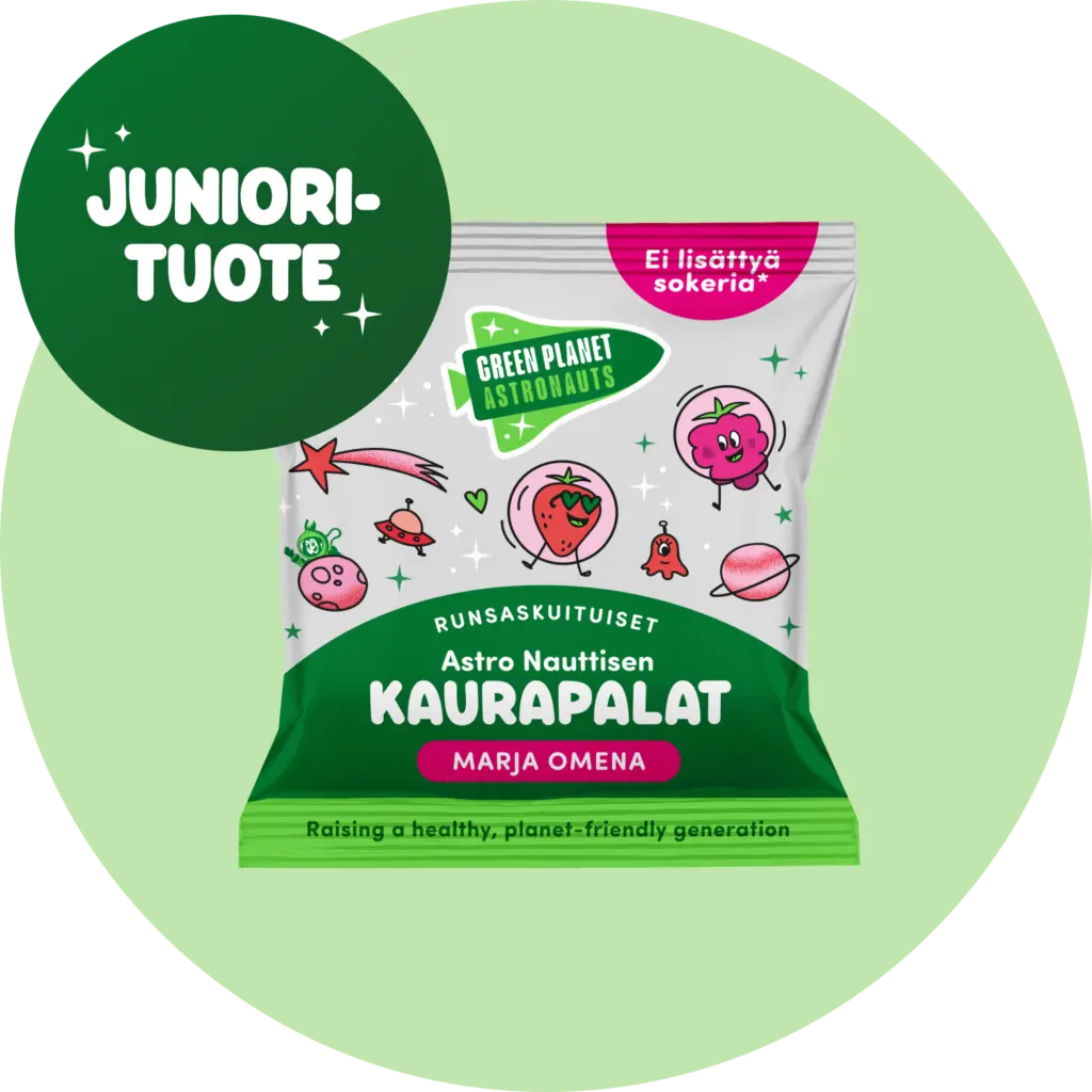 Juniorituote Astro Nauttisen kaurapalat maku Marja Omena runsaskuituinen välipala lapsille