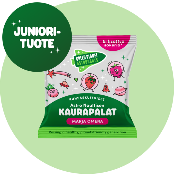 Juniorituote Astro Nauttisen kaurapalat maku Marja Omena runsaskuituinen välipala lapsille