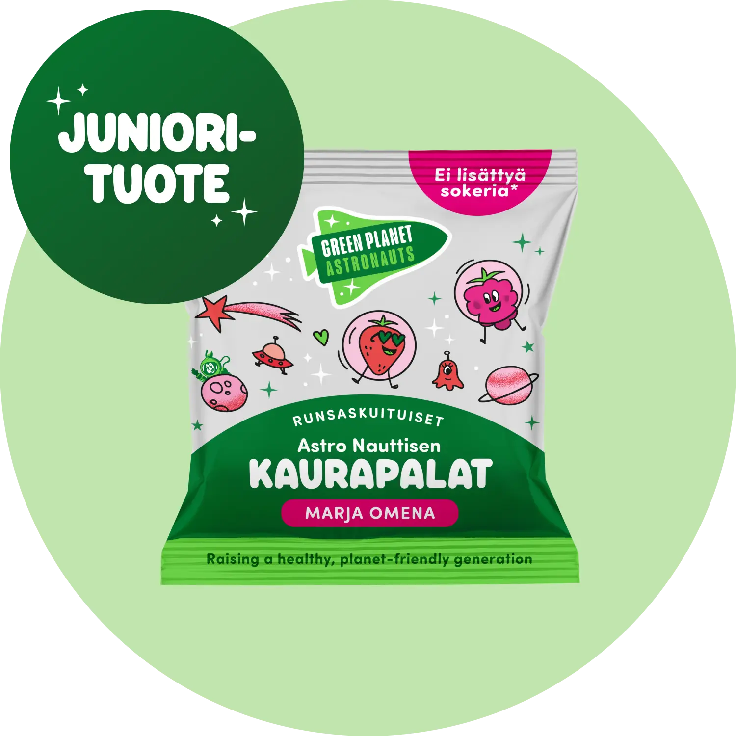 Juniorituote Astro Nauttisen kaurapalat maku Marja Omena runsaskuituinen välipala lapsille